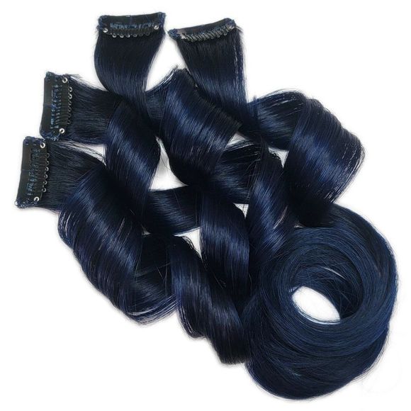 Dark Blue Real Human Hair Extensions Clip in Galaxy Mermaid Hairstyles - Picture 2 of 3